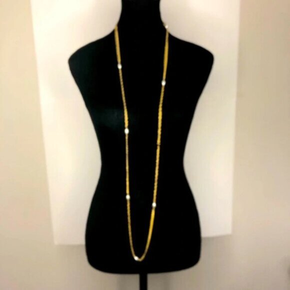 Necklace Chain Gold Tone Faux Pearl 26” Costume Jewelry Good Condition - Picture 1 of 5